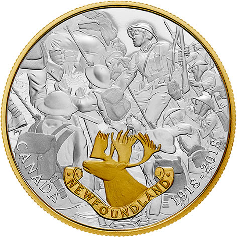 RCM-New-Release:-2018-1-Oz.-Pure-Silver-Gold-Plated-Coin---First-World-War-Allies:-Newfoundland